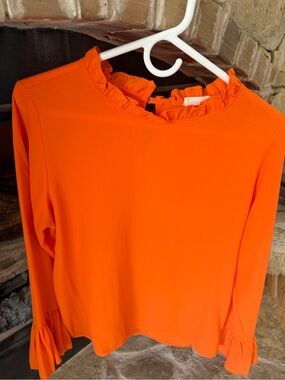 Women’s Ruffle-Neck Long Sleeve Top - Orange